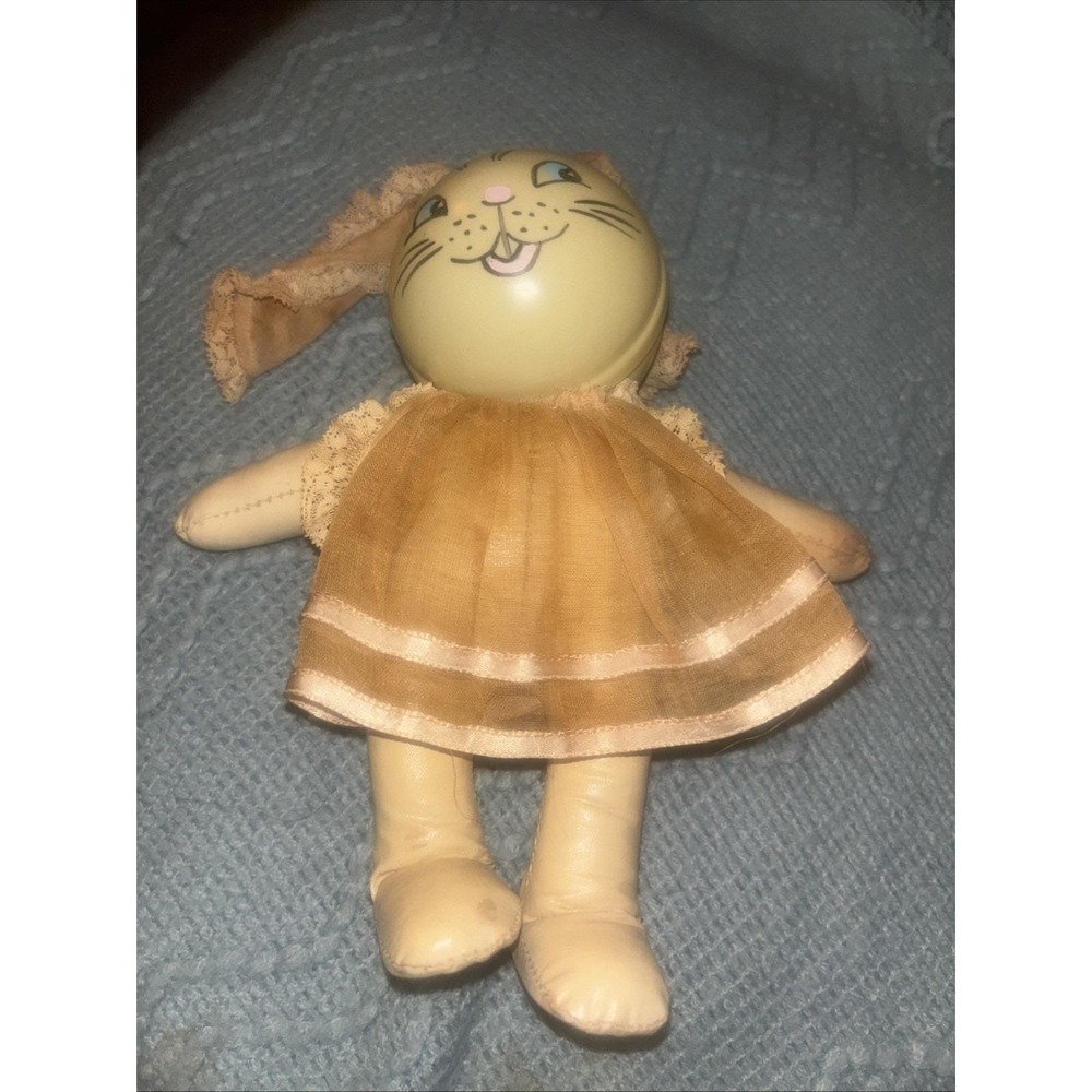 1950s Vintage Baby Rattle Plastic Bunny Head With Soft Doll Body Sheer Dress